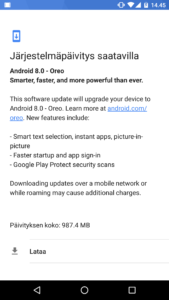 Päivitysilmoitus: Android 8.0 (Oreo) Nexus 5X:lle