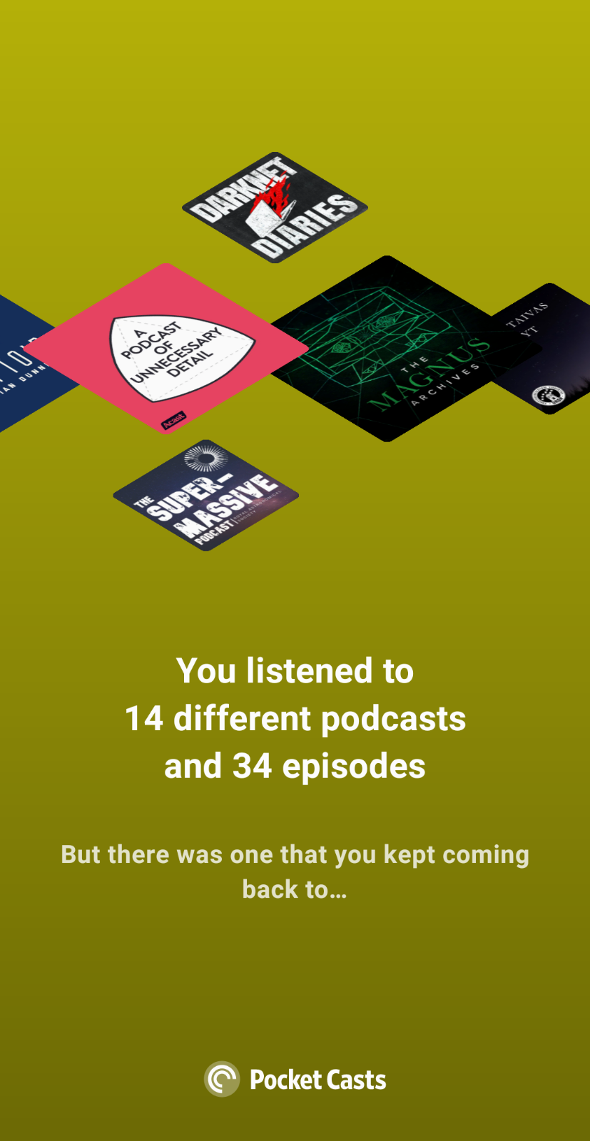 You listened to 14 different podcass and 34 episodes. But there was one that you kept coming back to...
